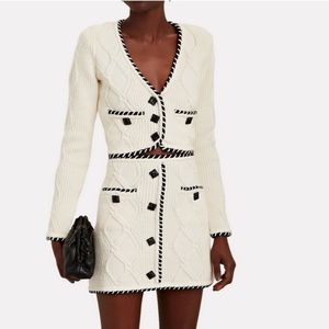 - $800 SELF PORTRAIT CABLE WHITE KNIT SET oF 2 CARDIGAN AND SKIRT SMALL